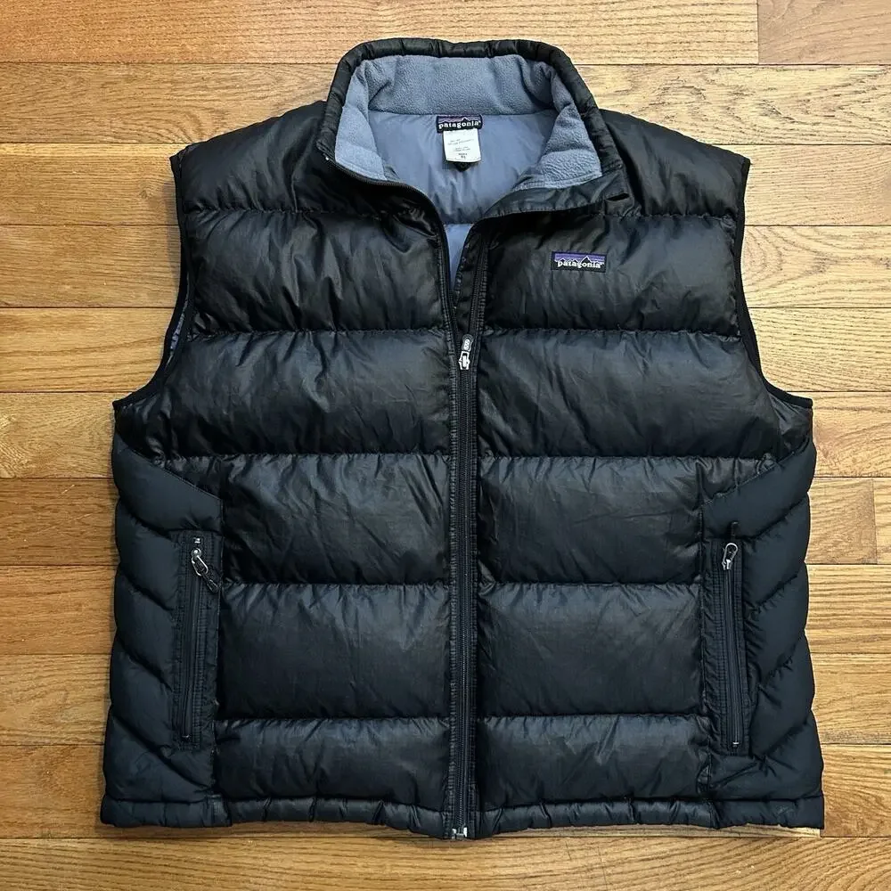 Patagonia 2007 Goose Down Puffer Quilted Full Zip Black Vest Mens XL